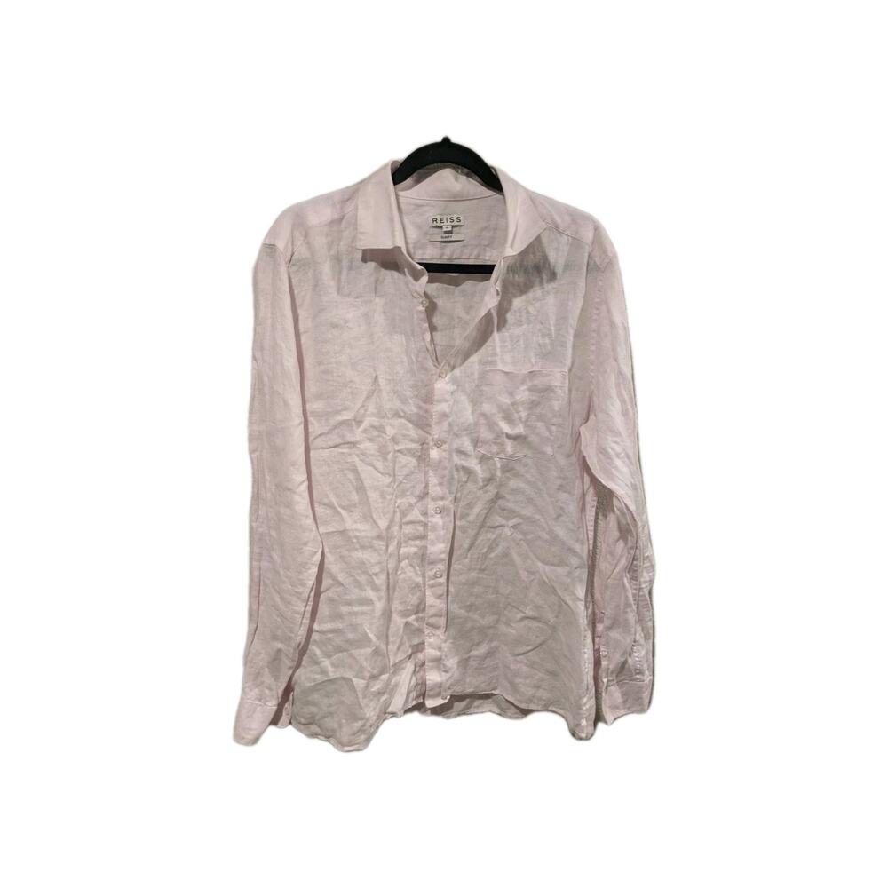 Reiss Linen Shirt Long Sleeve Pink Ruban Mens XL Regular Fit